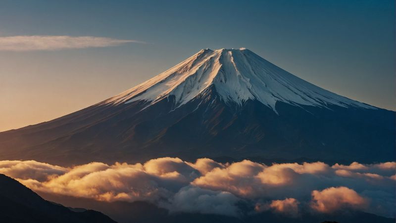 mountain, snow, clouds, japan (horizontal)
