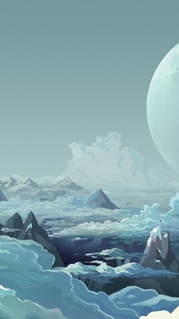 mountains, clouds, planets, snow (vertical)