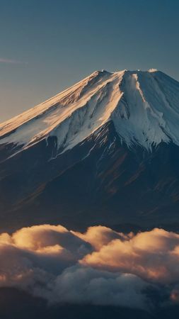 mountain, snow, clouds, japan (vertical)