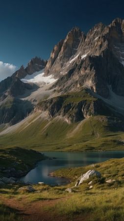 mountains, meadows, clouds (vertical)