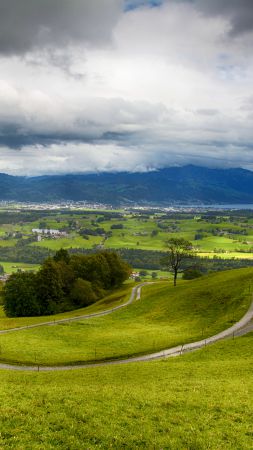 Switzerland, 4k, HD wallpaper, hills, mountains, trees, clouds (vertical)