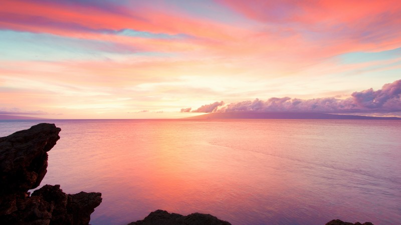 Sea, 4k, HD wallpaper, ocean, rocks, cliffs, sky, clouds, water, sunset, sunrise, magic (horizontal)