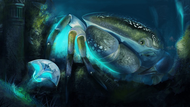 Сrab, cancer, Underwater World, ocean, sea, water, art, blue (horizontal)