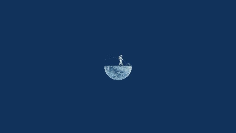 Moon Mow, 4k, HD, moon, minimalism, iphone wallpaper, astronaut, blue (horizontal)