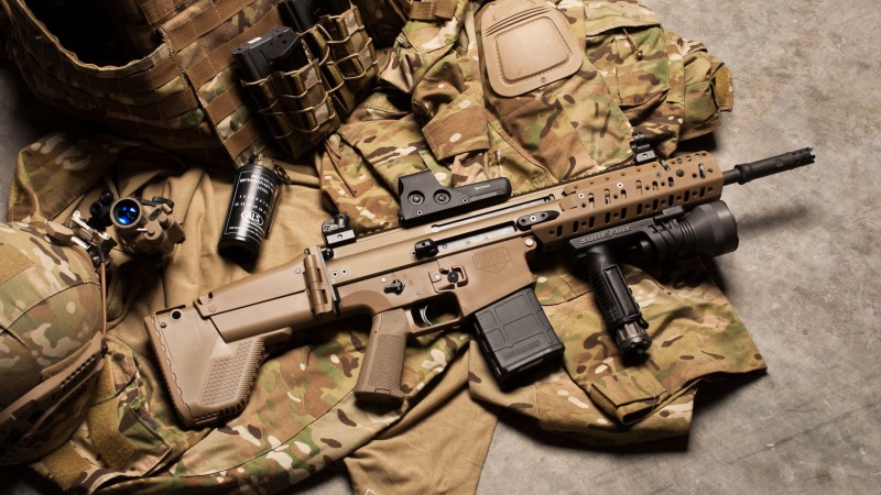 FN SCAR, assault rifle, modular rifle, FN Herstal, hand grenade, military, ammunition, uniform (horizontal)