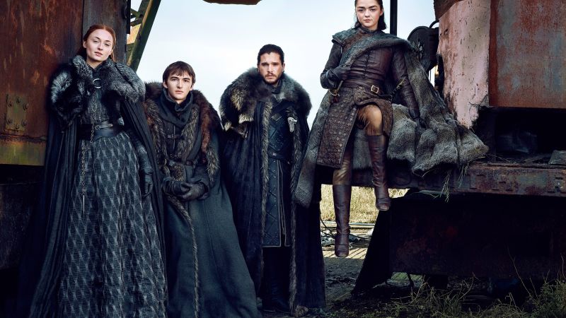 Game of Thrones Season 7, Jon Snow, Arya Stark, Brandon Stark, Sansa Stark, Kit Harington, Maisie Williams, Sophie Turner, TV Series, 4k (horizontal)