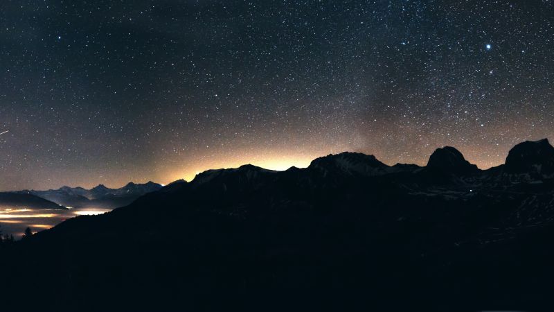 night, sky, mountains, 8k (horizontal)