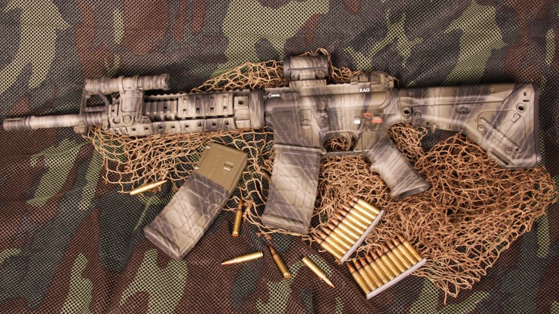 AR-15, rifle, U.S. Armed Force, semi-automatic, multicam, camo, ammunition (horizontal)