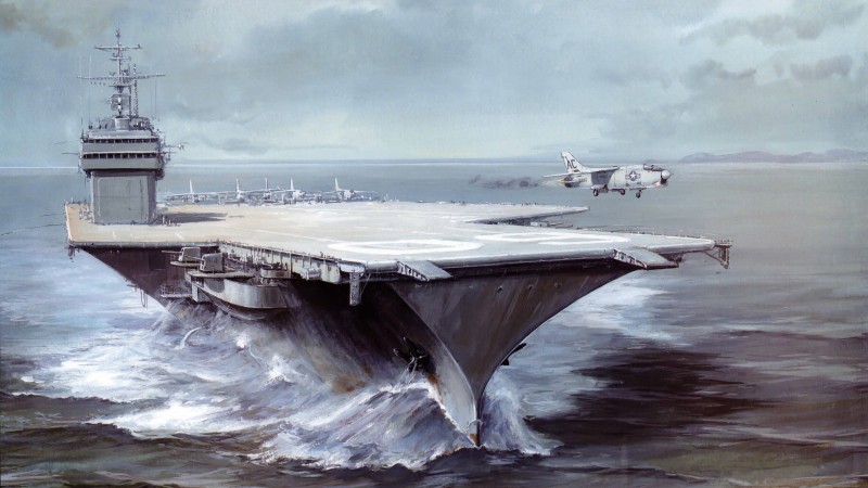 USS Saratoga, CVA 60, CVB-60, carrier, Forrestal-class, aircraft, art, painting (horizontal)