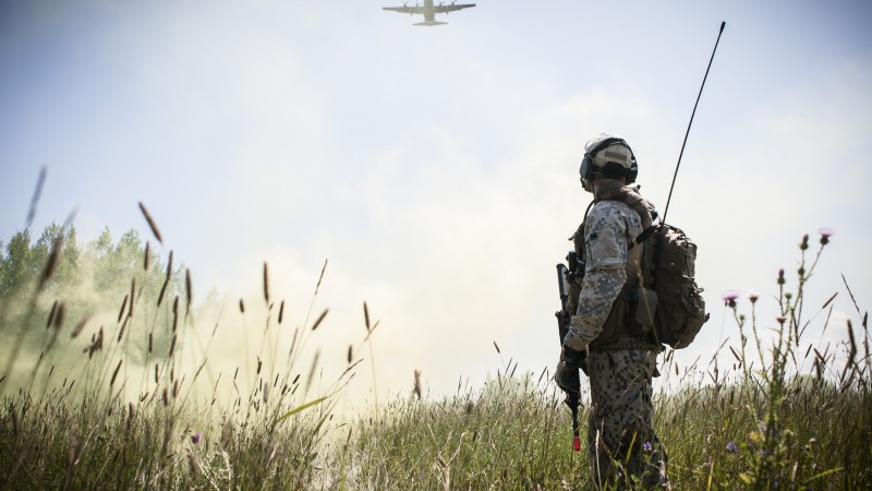 soldier, camo, aircraft, weapon, field, sky, greens, peace (horizontal)