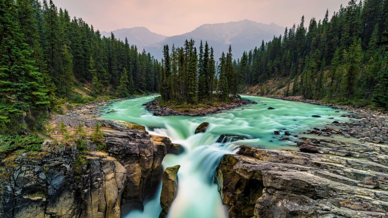 Jasper National Park, Canada, waterfall, 5K (horizontal)
