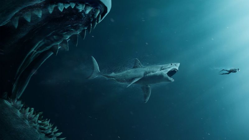 The Meg, shark, diver, 4K (horizontal)