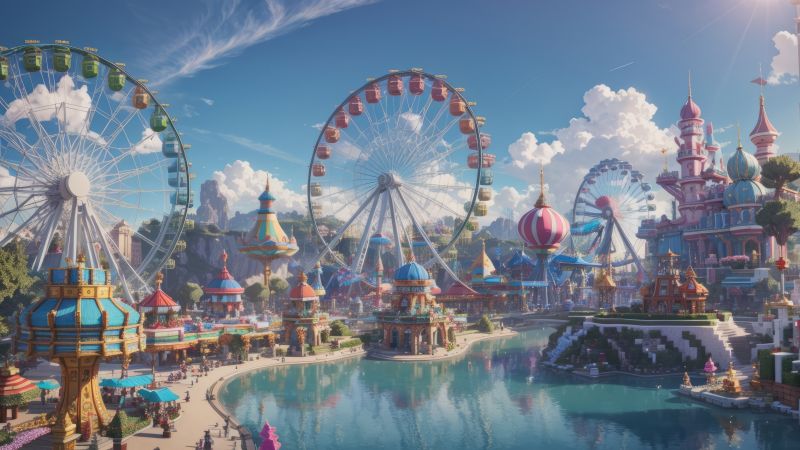 Minecraft 2024, amusement park, Ferris wheel (horizontal)