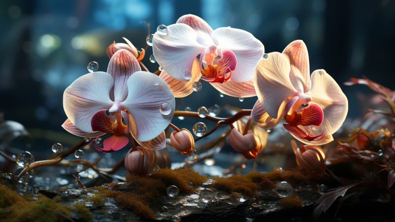 orchids, rain (horizontal)