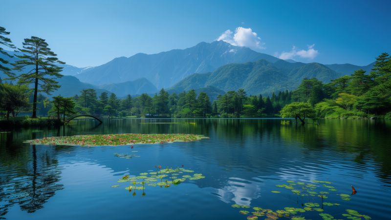 mountains, lake, forest (horizontal)