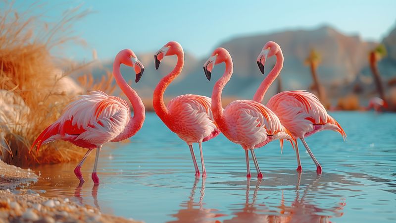 flamingo, pink, lake (horizontal)