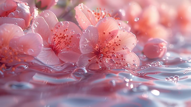 flowers, pink, water (horizontal)