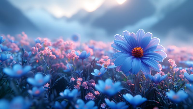flowers, blue, pink (horizontal)