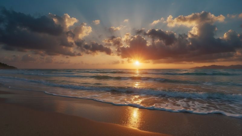 sea, ocean, sunset, beach (horizontal)