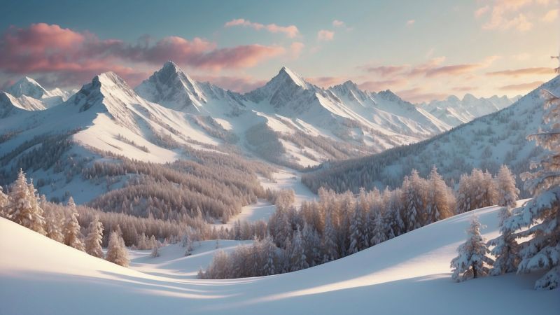 mountains, snow, forest (horizontal)