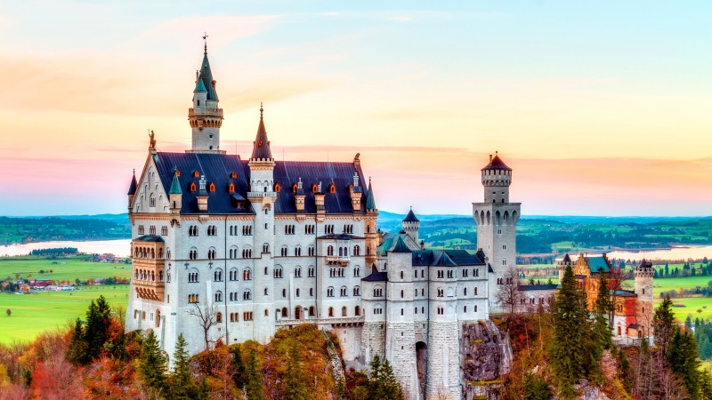 Castle, Neuschwanstein, alps, Autumn, bavaria, Germany, Mountain, sky, travel (horizontal)