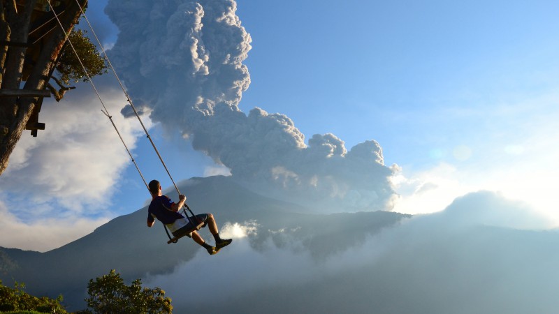 End of the World, 5k, 4k wallpaper, Volcano, swing, man, National Geographics (horizontal)
