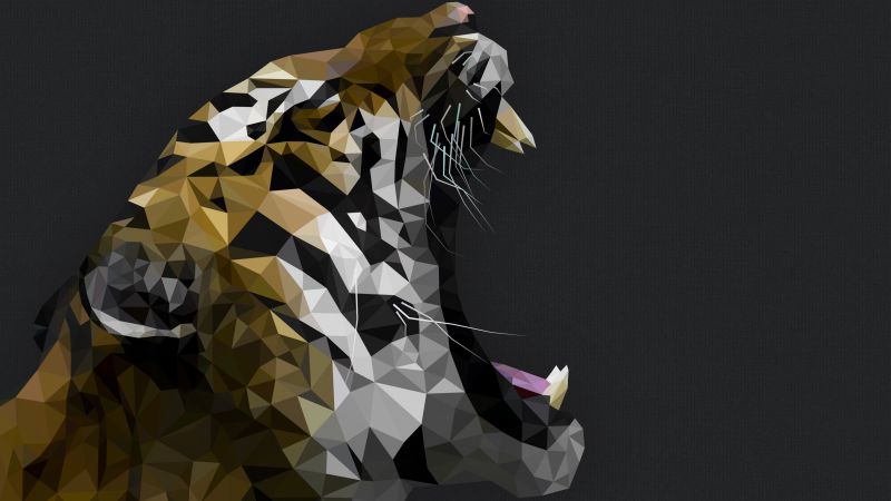Tiger, Polygon, roar, art (horizontal)