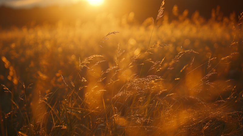 Meadows, 5k, 4k wallpaper, grass, sunset (horizontal)