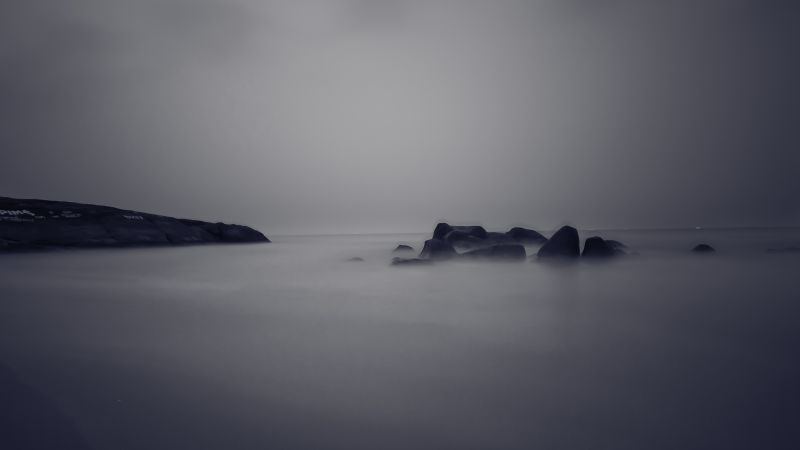 Sea, 4k, HD wallpaper, river, fog, rocks (horizontal)