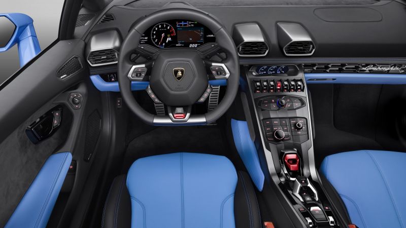 Lamborghini Huracan LP610-4 Spyder, interior, supercar, blue, luxury cars, sports car, test drive (horizontal)
