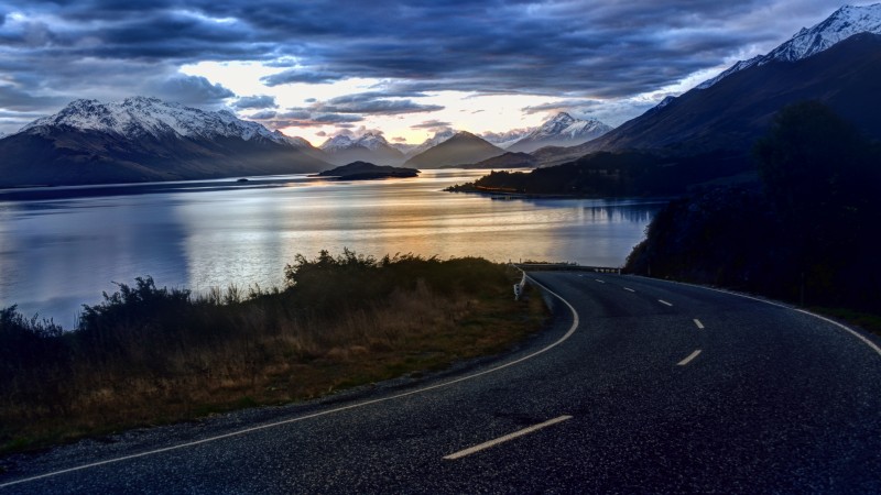New Zealand, 4k, HD wallpaper, nature, sky, clouds, lake, road, landscape, water, mountain (horizontal)
