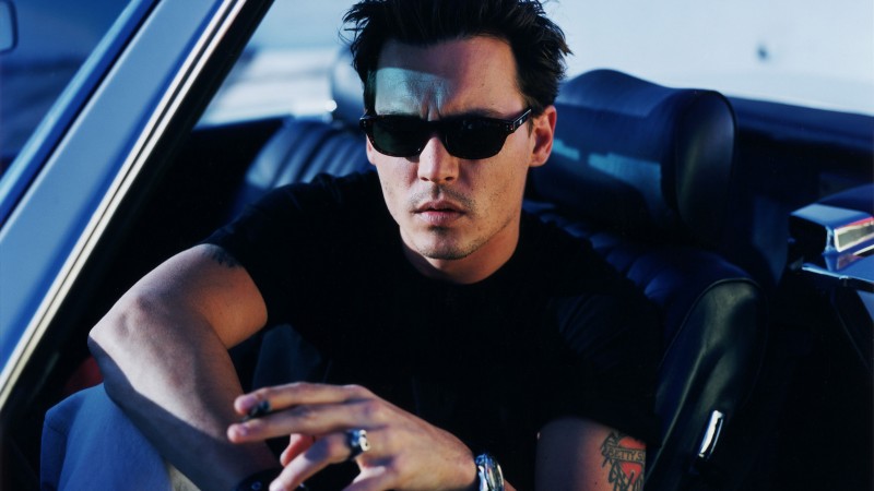Johnny Depp, actor, director, musician, screenwriter, producer, car, glasses, cigarette, tattoo (horizontal)