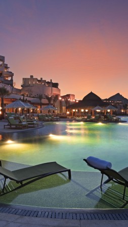 Cabo San Lucas, Mexico, Resort, Hotel, sunset, sunrise, pool, sunbed, light, travel, vacation, booking (vertical)