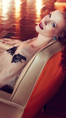 Jessica Chastain, Actress, television star, red hair, beauty, dress, red lips, interior, Vogue Italia (vertical)