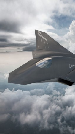 Boeing F X, fighter aircraft, clouds, Concept, U.S. Air Force (vertical)
