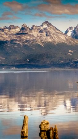 mountain, 4k, HD wallpaper, lake, sea, Ushuaia, Argentina (vertical)