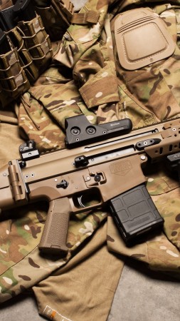 FN SCAR, assault rifle, modular rifle, FN Herstal, hand grenade, military, ammunition, uniform (vertical)