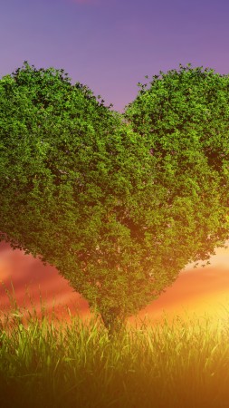 love image, heart, tree, 5k (vertical)