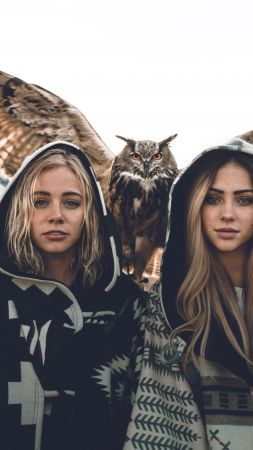girls, owl, 8k (vertical)