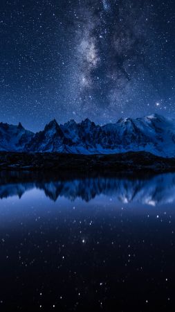 stars, mountains, lake, 5k (vertical)