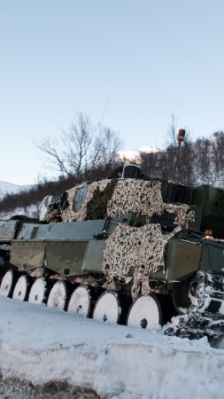 Leopard 2, 2a6m, 2A5, MBT, tank, Norway, forest, camo, winter (vertical)