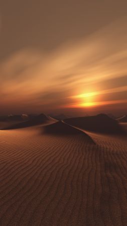 sunset, dunes, desert, sand, 5K (vertical)