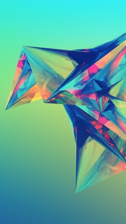 polygon, 4k, HD wallpaper, green, orange, blue, background (vertical)