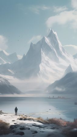 winter, mountains, lake (vertical)