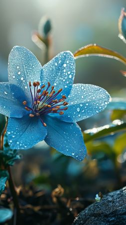 Flowers, blue, rain (vertical)