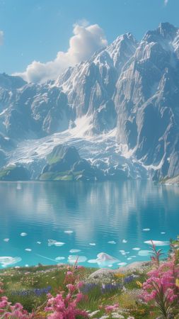 mountains, lake (vertical)