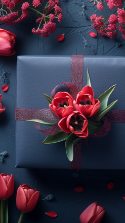 gift, black, flowers (vertical)