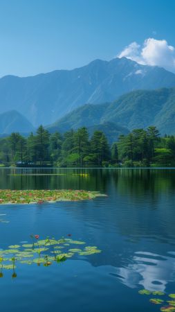 mountains, lake, forest (vertical)