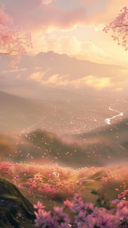 Sakura, meadows (vertical)
