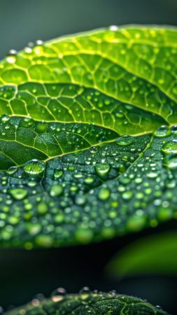 leaves, green, rain drops (vertical)
